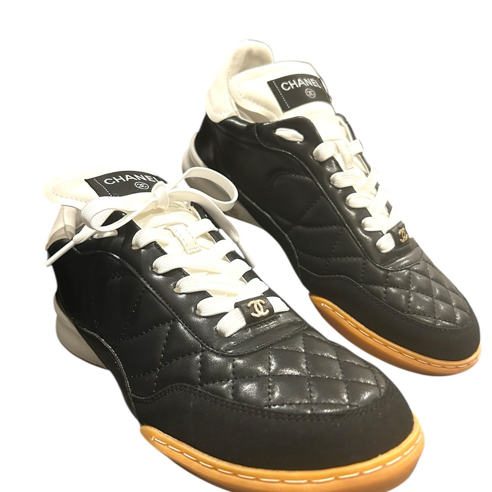 CHANEL Black and White Quilted Sneakers
